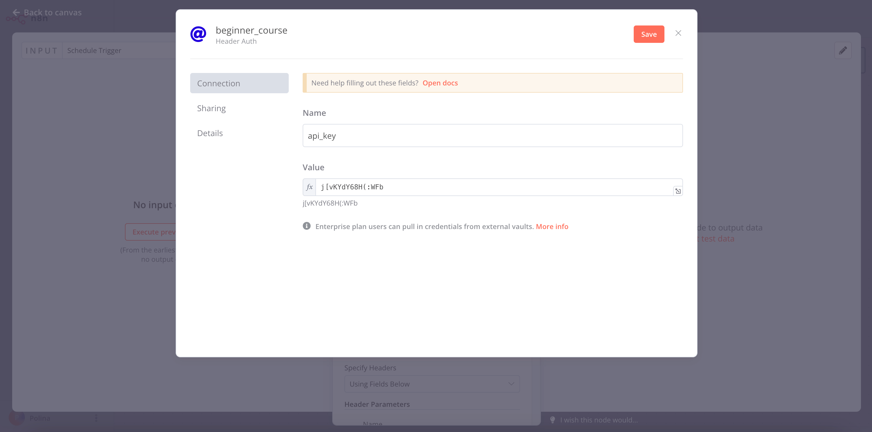 HTTP Request node credentials